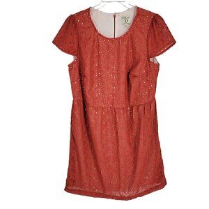 Vintage ICE Women's Orange Red Cap Sleeve Knee Length Dress Size 14W Eyelet